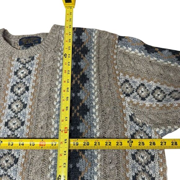 Vintage Brooks Brothers Hand Knit 100% Wool Brown Chunky Cable Crew Sweater XL - Picture 4 of 5